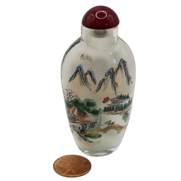 Other - Lead Crystal Reverse Painted Perfume Bottle Miniature Snuff Japanese Asian 3"